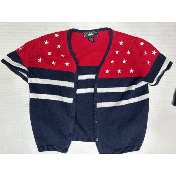 Norton Studio Petite S 2 Pc Stars Stripes Tank and Short Sleeve Cardigan - Picture 3 of 11